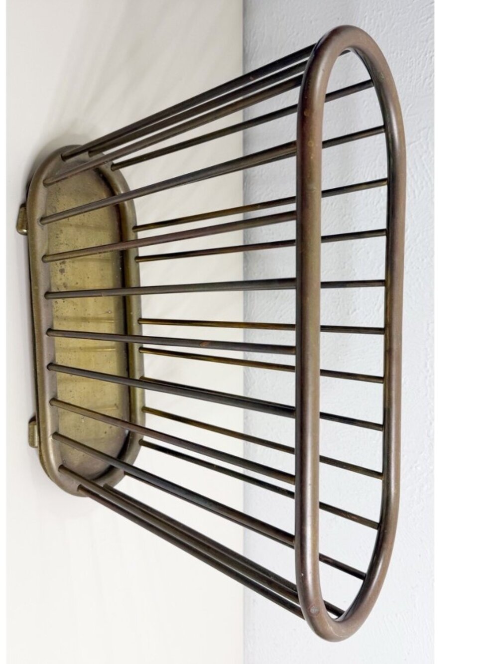 VTG MCM Brass Copper Magazine Rack Gump's Hong Kong 1960s 17" Tube Patina EUC